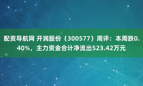 配资导航网 开润股份（300577）周评：本周跌0.40%，主力资金合计净流出523.42万元