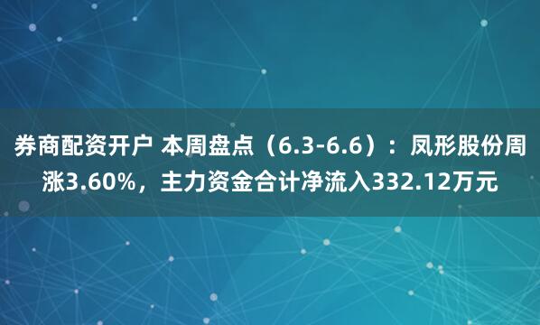 券商配资开户 本周盘点（6.3-6.6）：凤形股份周涨3.60%，主力资金合计净流入332.12万元